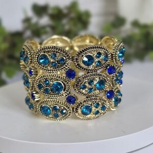 Vintage Statement Gold with Turquoise And Blue Crystal Bracelet